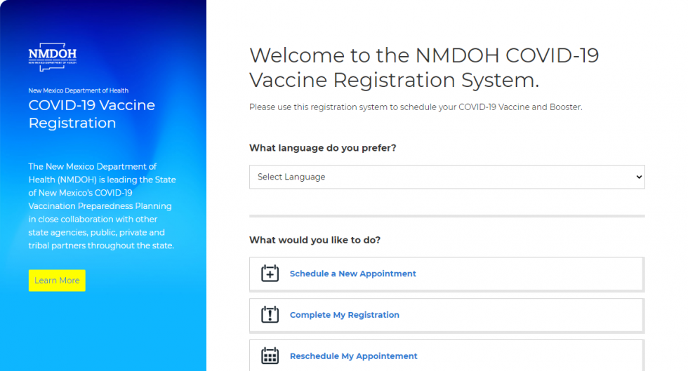 NMDOH COVID-19 Vaccine Registration Tool | The New Mexico Department of
